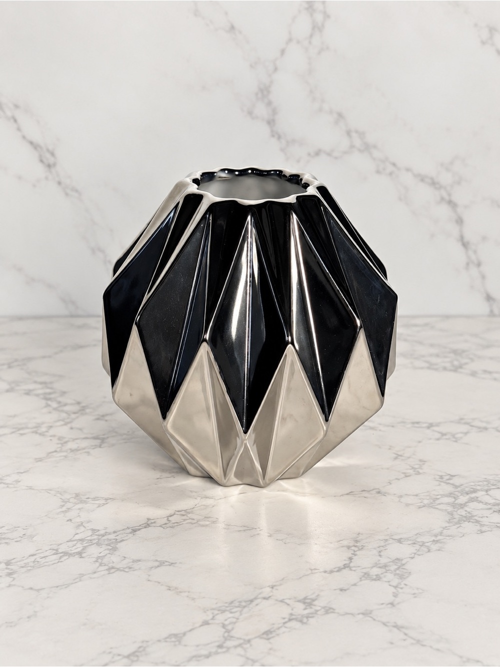 CB2 Black and Silver Faceted Ceramic Vase